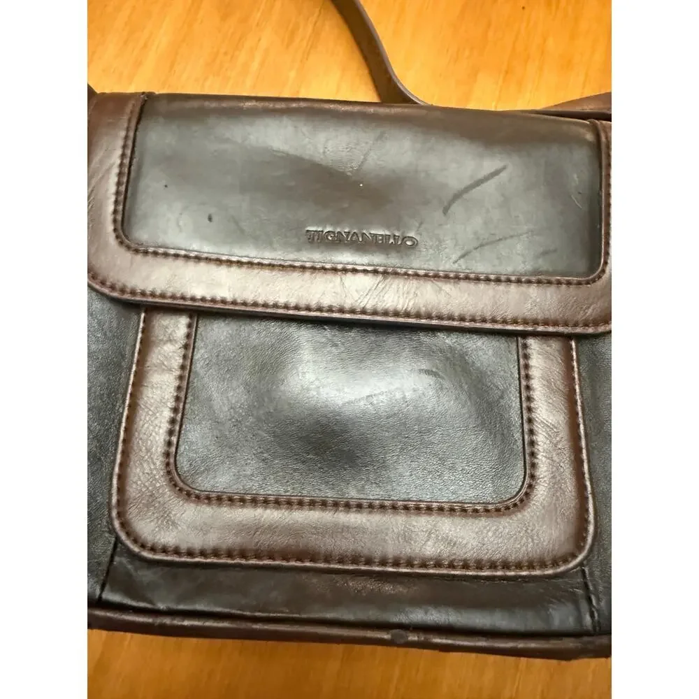 Vintage Tignanello black brown leather crossbody bag adjustable strap casual